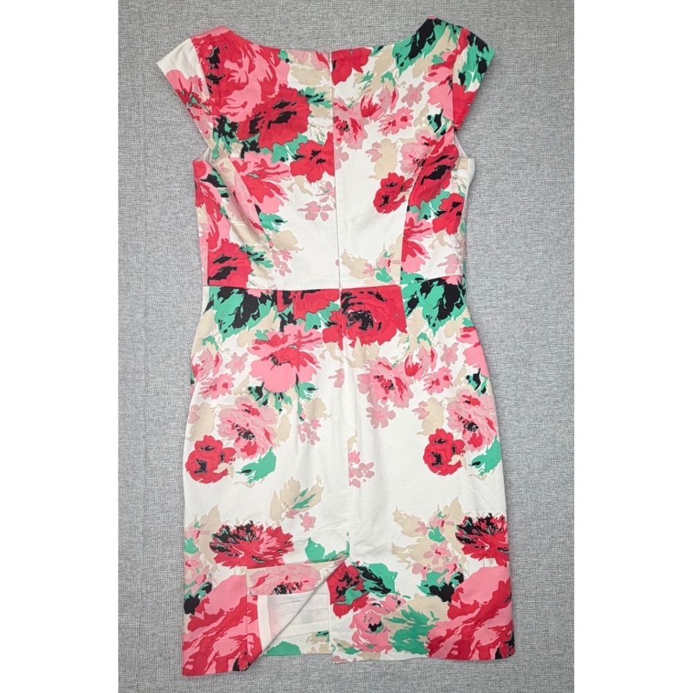 Ann Taylor Floral Sheath Dress Pink Red White Cap Sleeve Square Neck Size 6 - Picture 2 of 4